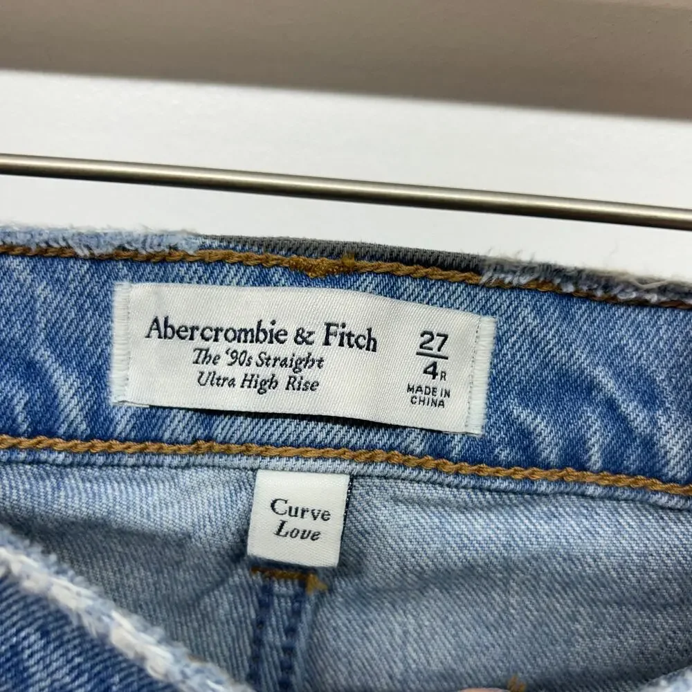 Abercrombie Curve Love 90s Straight Ultra High Rise Jeans 27/4 Slit High Waist - Picture 6 of 6